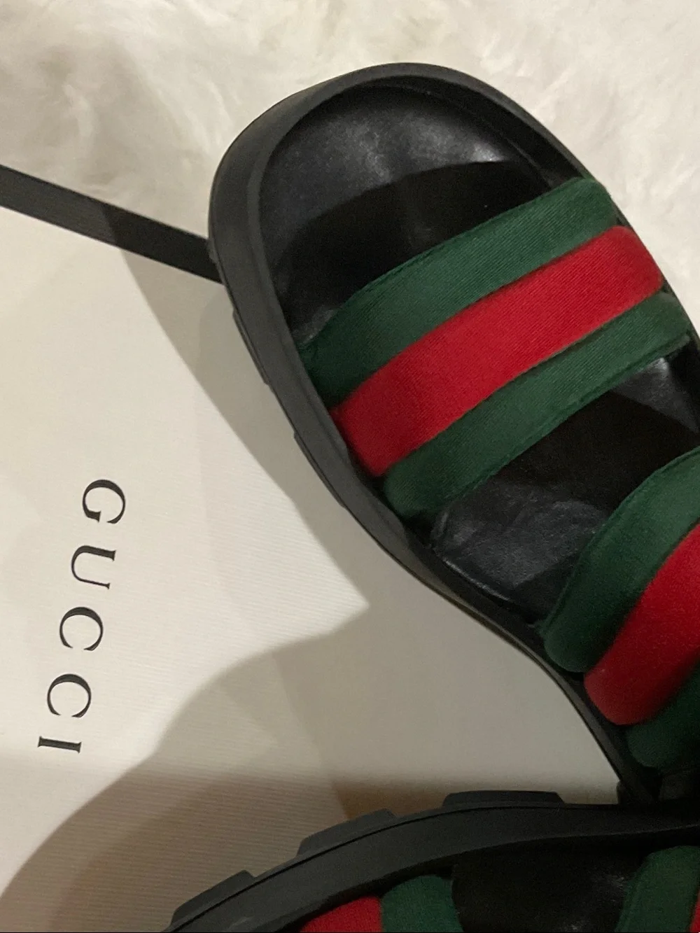 Gucci Black Sandals with Green and Red Straps